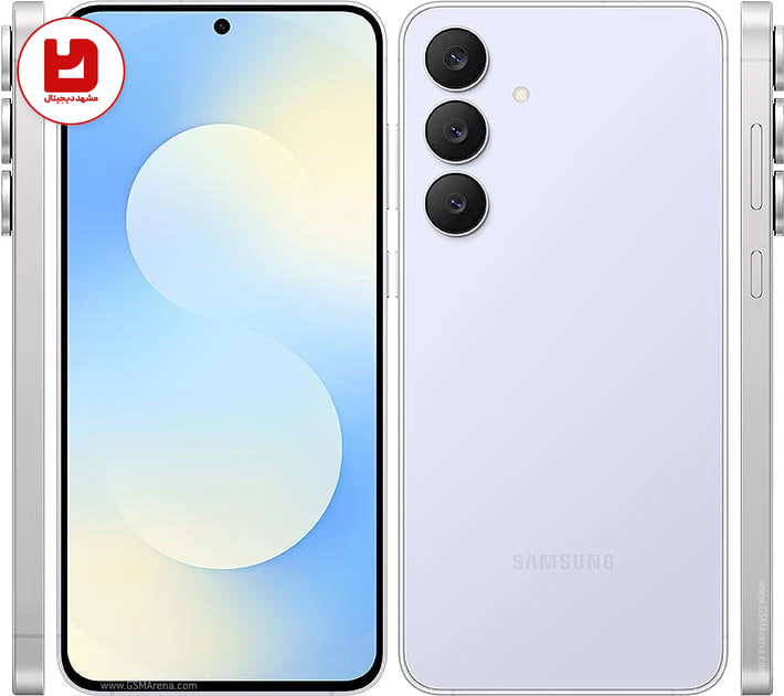 گوشی Samsung Galaxy S25 FE در رنگ بنفش روشن، نمای جلو، پشت و کنارها

