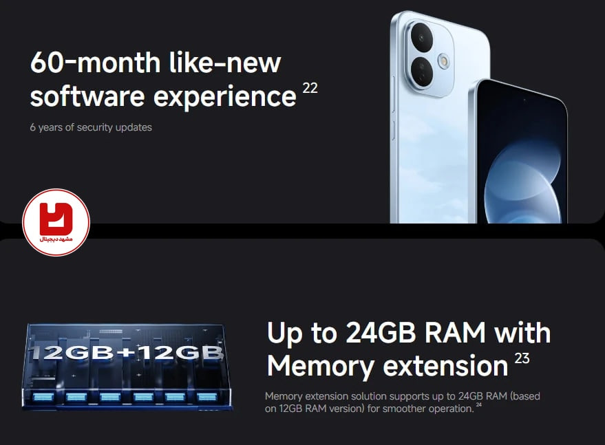 پشتیبانی نرم‌افزاری ۶۰ ماهه و رم ۲۴ گیگابایت با Memory Extension در خرید Redmi Note 17 Pro 5G
